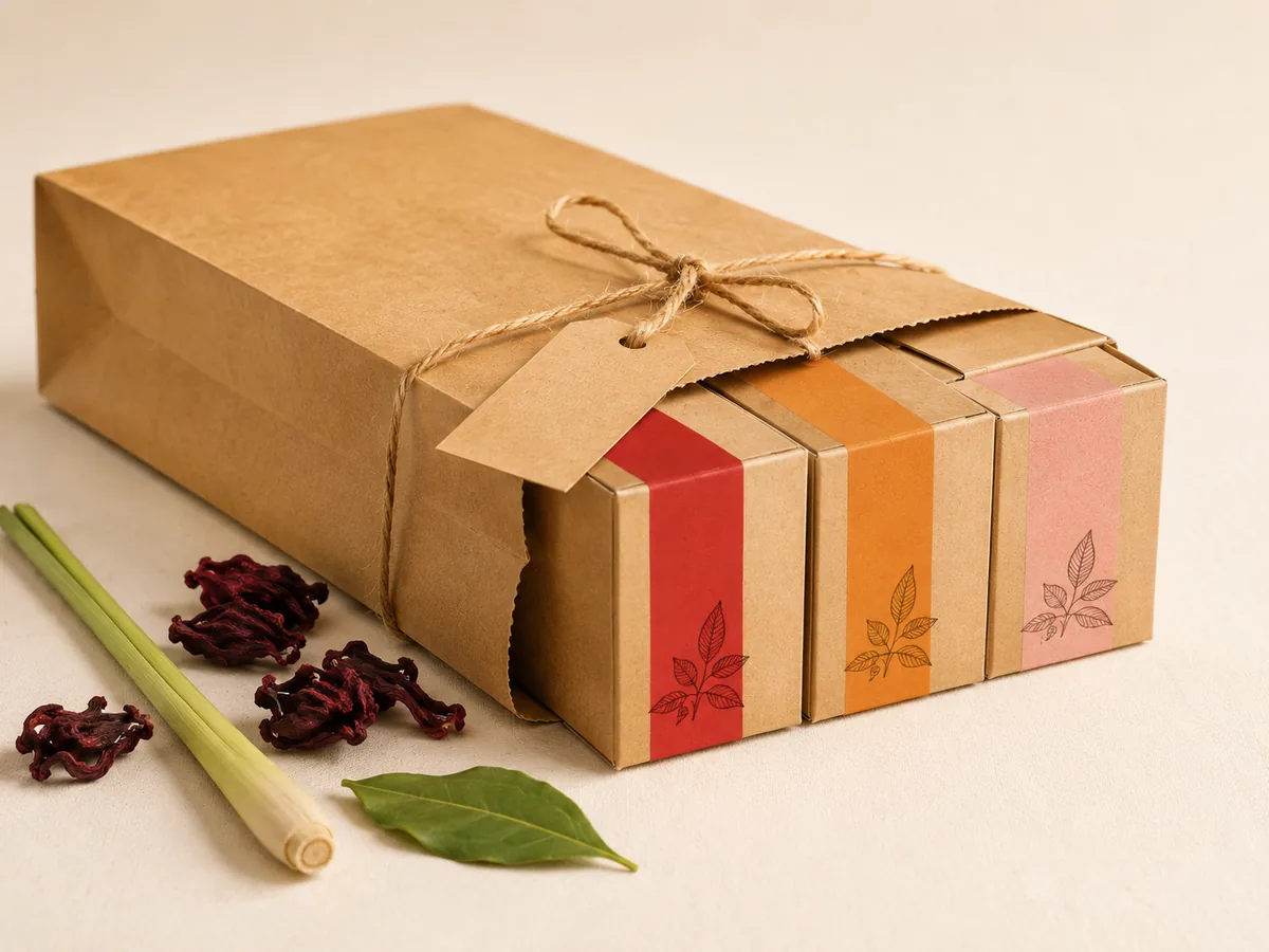 Commande BenDjo préparée dans un sac kraft, prête à être livrée